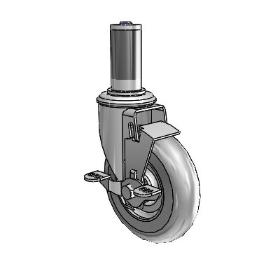 2 Series Expanding Adapter Stem Zinc Swivel Caster Caster with 5 x 1.3125 Grey on Grey Performa Rubber (Round) Wheel and Top Lock Brake