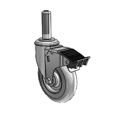 2 Series Expanding Adapter Stem Zinc Swivel Caster Caster with 5 x 1.3125 Grey on Grey Performa Rubber (Round) Wheel and Total Lock Brake