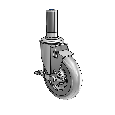 2 Series Expanding Adapter Stem Zinc Swivel Caster Caster with 5 x 1.3125 Grey on Grey Performa Rubber (Round) Wheel and Top Lock Brake
