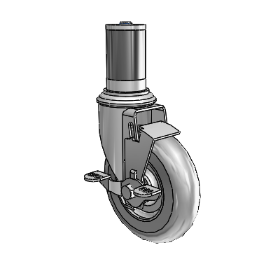 2 Series Expanding Adapter Stem Zinc Swivel Caster Caster with 5 x 1.3125 Grey on Grey Performa Rubber (Round) Wheel and Top Lock Brake