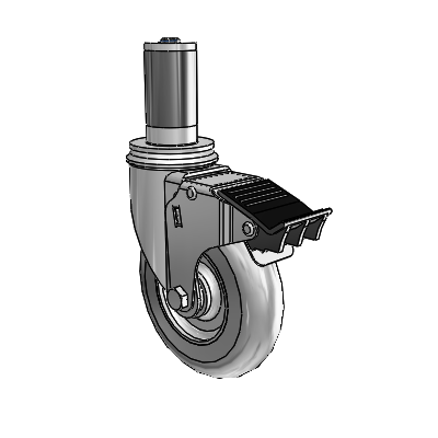 2 Series Expanding Adapter Stem Zinc Swivel Caster Caster with 5 x 1.3125 Grey on Grey Performa Rubber (Round) Wheel and Total Lock Brake