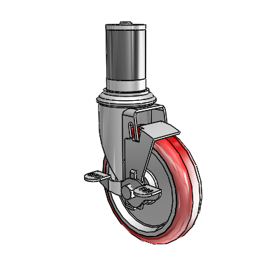 2 Series Expanding Adapter Stem Zinc Swivel Caster Caster with 5 x 1.25 Maroon on Grey Polyurethane HI-TECH Wheel and Top Lock Brake