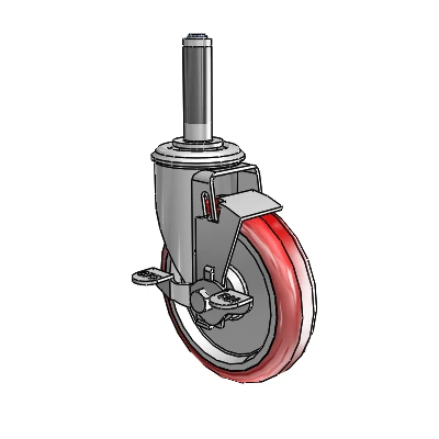 2 Series Expanding Adapter Stem Zinc Swivel Caster Caster with 5 x 1.25 Maroon on Grey Polyurethane HI-TECH Wheel and Top Lock Brake