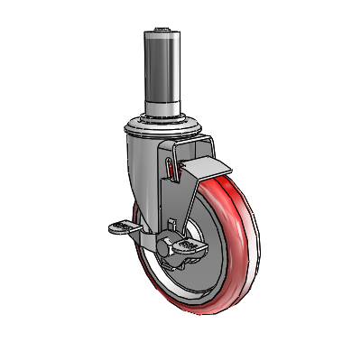 2 Series Expanding Adapter Stem Zinc Swivel Caster Caster with 5 x 1.25 Maroon on Grey Polyurethane HI-TECH Wheel and Top Lock Brake