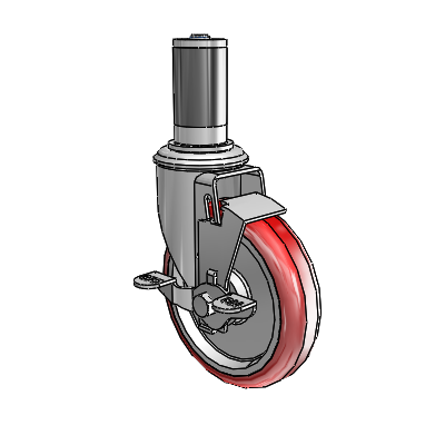 2 Series Expanding Adapter Stem Zinc Swivel Caster Caster with 5 x 1.25 Maroon on Grey Polyurethane HI-TECH Wheel and Top Lock Brake