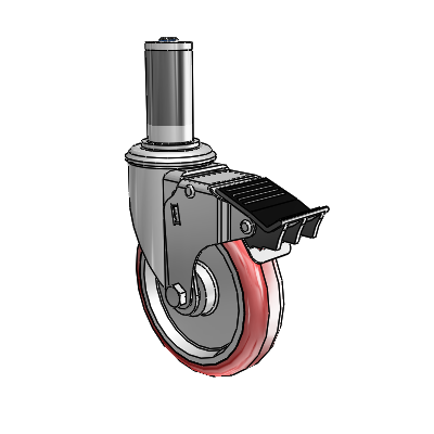 2 Series Expanding Adapter Stem Zinc Swivel Caster Caster with 5 x 1.25 Maroon on Grey Polyurethane HI-TECH Wheel and Total Lock Brake