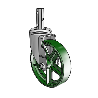 2 Series Casters Square Stem Swivel Zinc Swivel Caster with 5 x 1.25 Green Cast Iron Wheel