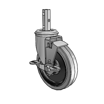 2 Series Casters Square Stem Swivel Zinc Swivel Caster with 5 x 1.25 Grey on Black Performa Rubber (Flat/Conductive) Wheel and Top Lock Brake