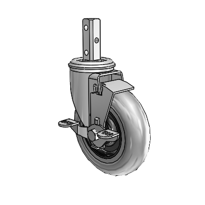 2 Series Casters Square Stem Swivel Zinc Swivel Caster with 5 x 1.3125 Grey on Black Performa Rubber (Round/Conductive) Wheel and Top Lock Brake