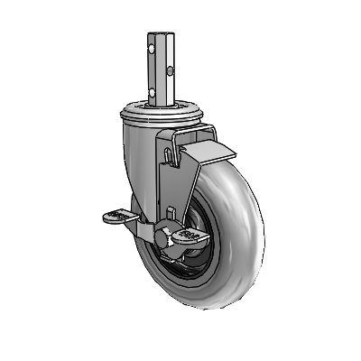 2 Series Casters Square Stem Swivel Zinc Swivel Caster with 5 x 1.3125 Grey on Black Performa Rubber (Round/Conductive) Wheel and Top Lock Brake