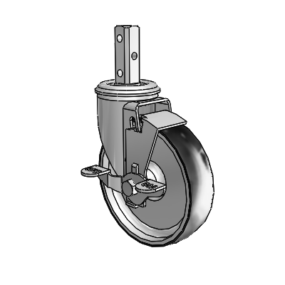 2 Series Casters Square Stem Swivel Zinc Swivel Caster with 5 x 1.25 Black on Silver ThermoTech Wheel and Top Lock Brake