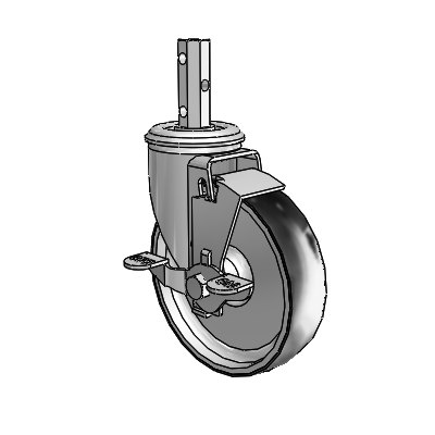 2 Series Casters Square Stem Swivel Zinc Swivel Caster with 5 x 1.25 Black on Silver ThermoTech Wheel and Top Lock Brake
