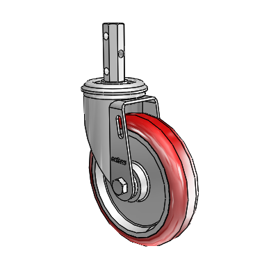 2 Series Casters Square Stem Swivel Zinc Swivel Caster with 5 x 1.25 Maroon on Grey Polyurethane HI-TECH Wheel