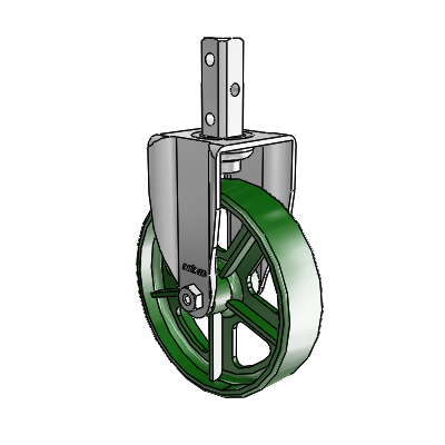 2 Series Casters Square Stem Rigid Zinc Rigid Caster with 5 x 1.25 Green Cast Iron Wheel
