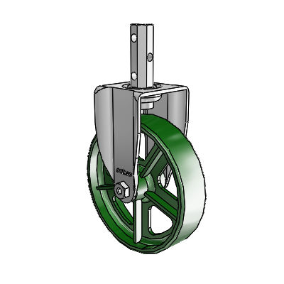 2 Series Casters Square Stem Rigid Zinc Rigid Caster with 5 x 1.25 Green Cast Iron Wheel