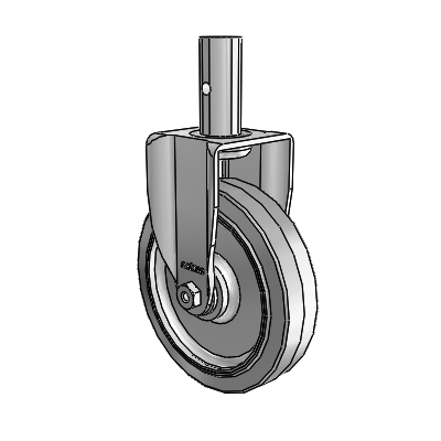 2 Series Casters Square Stem Rigid Zinc Rigid Caster with 5 x 1.25 Grey on Grey Performa Rubber (Flat) Wheel