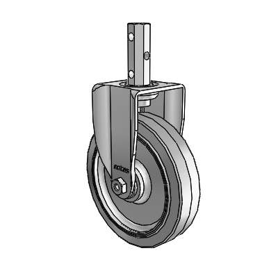 2 Series Casters Square Stem Rigid Zinc Rigid Caster with 5 x 1.25 Grey on Grey Performa Rubber (Flat) Wheel