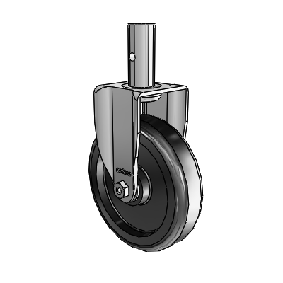 2 Series Casters Square Stem Rigid Zinc Rigid Caster with 5 x 1.25 Black Polyolefin Wheel