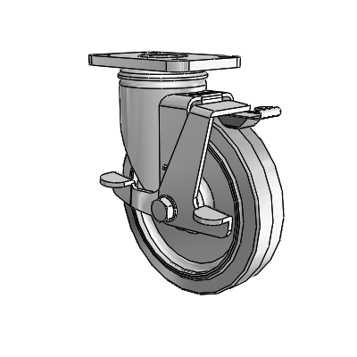 2 Series Stainless Steel Top Plate Swivel Caster with 5 x 1.25 Grey on Grey Performa Rubber (Flat) Wheel and Top Lock Brake