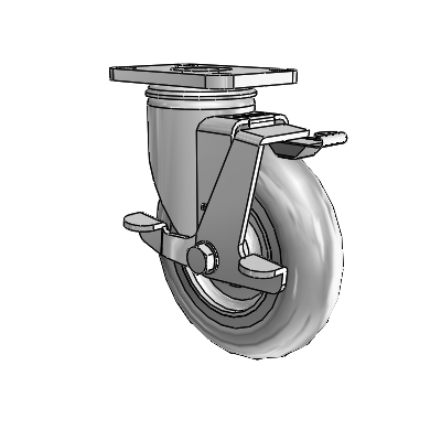 2 Series Stainless Steel Top Plate Swivel Caster with 5 x 1.3125 Grey on Grey Performa Rubber (Round) Wheel and Top Lock Brake
