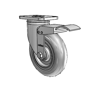 2 Series Stainless Steel Top Plate Swivel Caster with 5 x 1.3125 Grey on Grey Performa Rubber (Round) Wheel and Total Lock Brake
