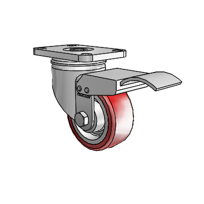 2 Series Stainless Steel Top Plate Swivel Caster with 3 x 1.25 Maroon on Grey Polyurethane HI-TECH Wheel and Total Lock Brake