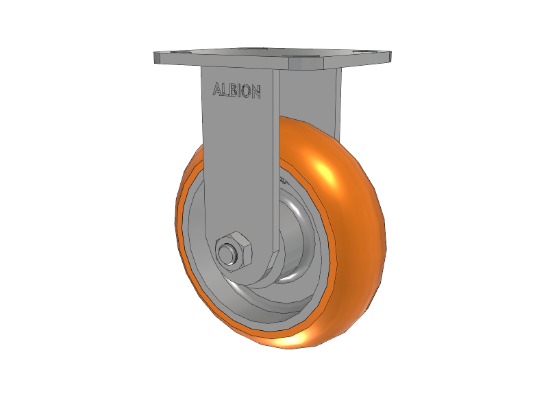 28 Series Maintenance Free Top Plate Rigid Caster with 6 x 2 Orange tread on aluminum core AN - Round Polyurethane (Aluminum Core) Wheel