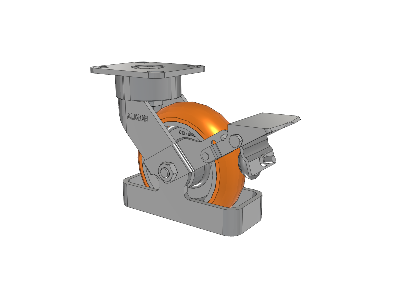 28 Series Maintenance Free Top Plate Swivel Caster with 6 x 2 Orange tread on aluminum core AN - Round Polyurethane (Aluminum Core) Wheel and Face Brake