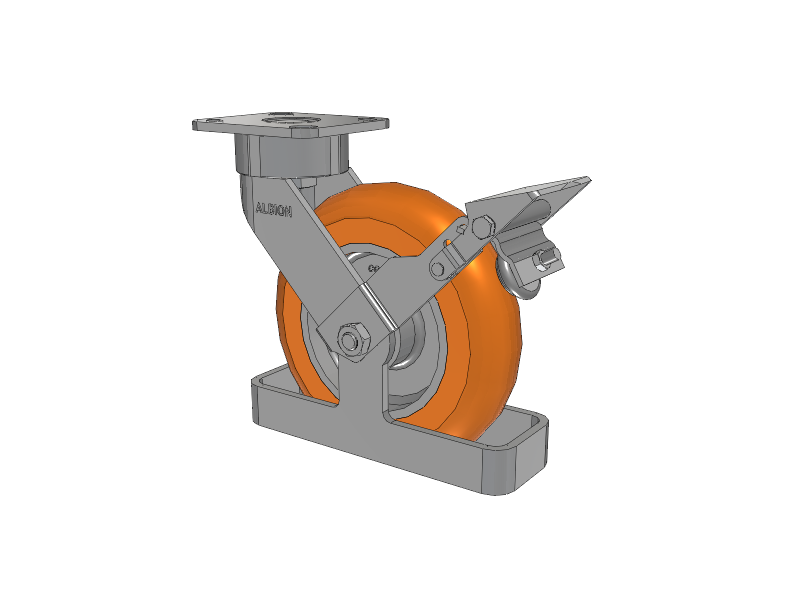 28 Series Maintenance Free Top Plate Swivel Caster with 8 x 2 Orange tread on aluminum core AN - Round Polyurethane (Aluminum Core) Wheel and Face Brake