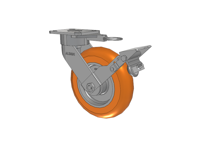 28 Series Maintenance Free Top Plate Swivel Caster with 8 x 2 Orange tread on aluminum core AN - Round Polyurethane (Aluminum Core) Wheel and Face Brake