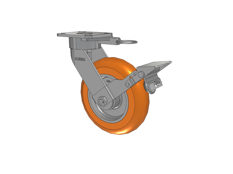 28 Series Maintenance Free Top Plate Swivel Caster with 8 x 2 Orange tread on aluminum core AN - Round Polyurethane (Aluminum Core) Wheel and Face Brake