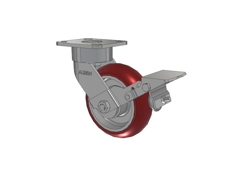 28 Series Maintenance Free Top Plate Swivel Caster with 6 x 2 Maroon Tread on Aluminum Core AX - Round Polyurethane (Aluminum Core) Wheel and Face Brake