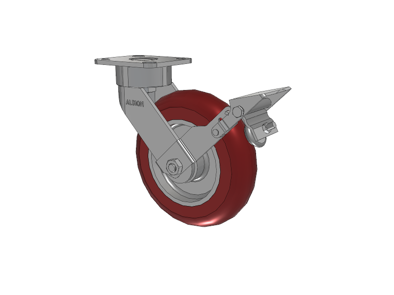 28 Series Maintenance Free Top Plate Swivel Caster with 8 x 2 Maroon Tread on Aluminum Core AX - Round Polyurethane (Aluminum Core) Wheel and Face Brake