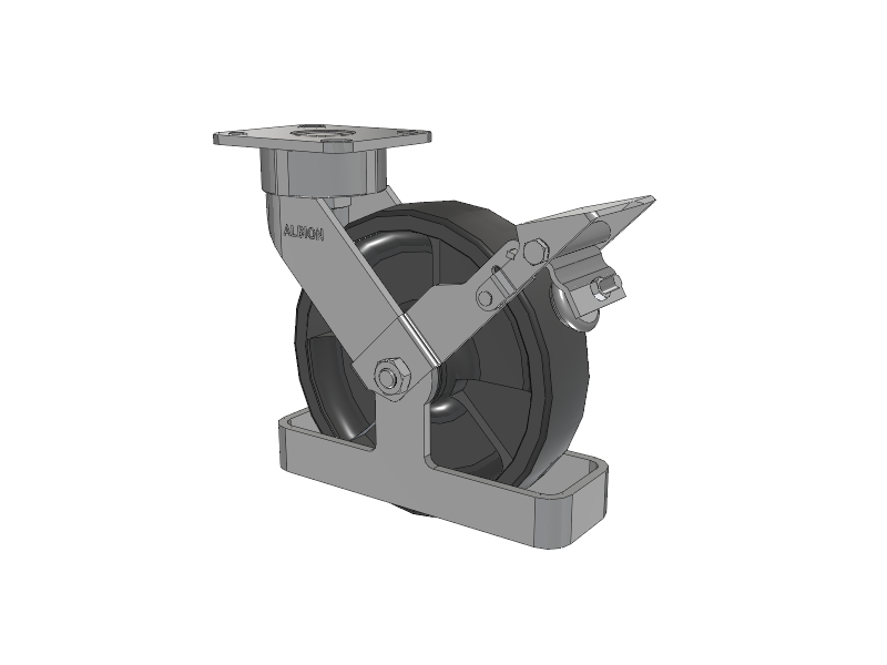 28 Series Maintenance Free Top Plate Swivel Caster with 8 x 2 Dark Grey Nylon DT - Heavy Duty Glass-Filled Nylon Wheel and Face Brake