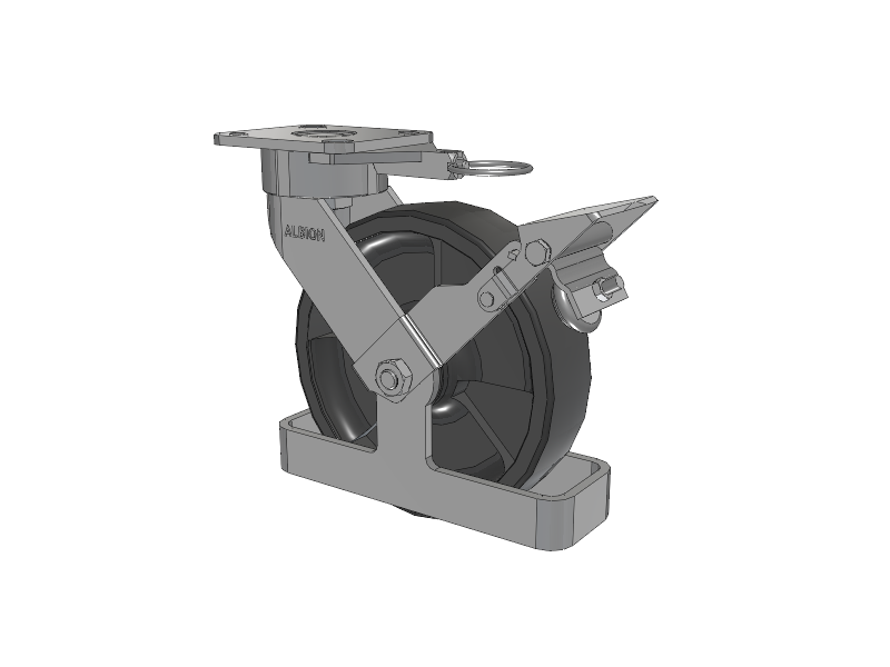 28 Series Maintenance Free Top Plate Swivel Caster with 8 x 2 Dark Grey Nylon DT - Heavy Duty Glass-Filled Nylon Wheel and Face Brake