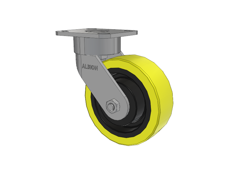 28 Series Maintenance Free Top Plate Swivel Caster with 6 x 2 Yellow Tread on Black Cast Iron Core PF - Polyurethane (Heavy Duty Cast Iron Core) Wheel