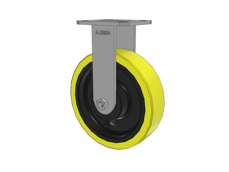 28 Series Maintenance Free Top Plate Rigid Caster with 8 x 2 Yellow Tread on Black Cast Iron Core PF - Polyurethane (Heavy Duty Cast Iron Core) Wheel