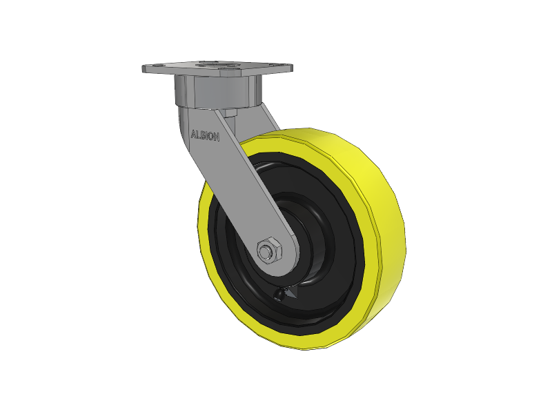 28 Series Maintenance Free Top Plate Swivel Caster with 8 x 2 Yellow Tread on Black Cast Iron Core PF - Polyurethane (Heavy Duty Cast Iron Core) Wheel
