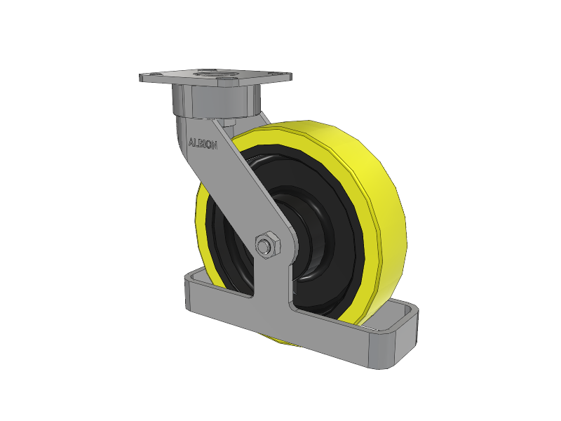 28 Series Maintenance Free Top Plate Swivel Caster with 8 x 2 Yellow Tread on Black Cast Iron Core PF - Polyurethane (Heavy Duty Cast Iron Core) Wheel
