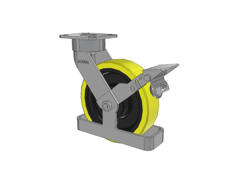 28 Series Maintenance Free Top Plate Swivel Caster with 8 x 2 Yellow Tread on Black Cast Iron Core PF - Polyurethane (Heavy Duty Cast Iron Core) Wheel and Face Brake
