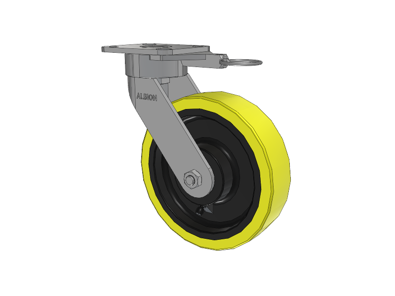 28 Series Maintenance Free Top Plate Swivel Caster with 8 x 2 Yellow Tread on Black Cast Iron Core PF - Polyurethane (Heavy Duty Cast Iron Core) Wheel