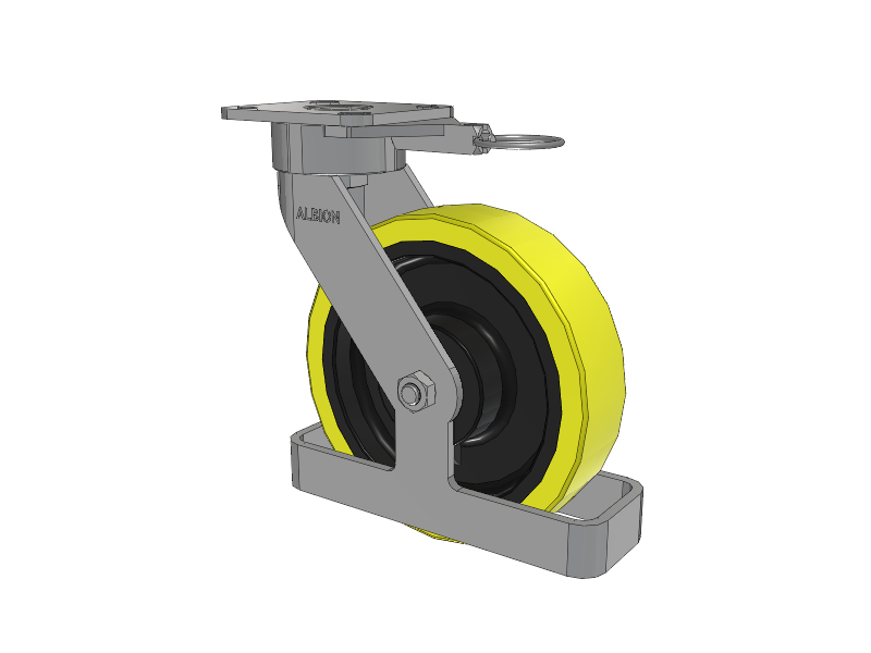 28 Series Maintenance Free Top Plate Swivel Caster with 8 x 2 Yellow Tread on Black Cast Iron Core PF - Polyurethane (Heavy Duty Cast Iron Core) Wheel