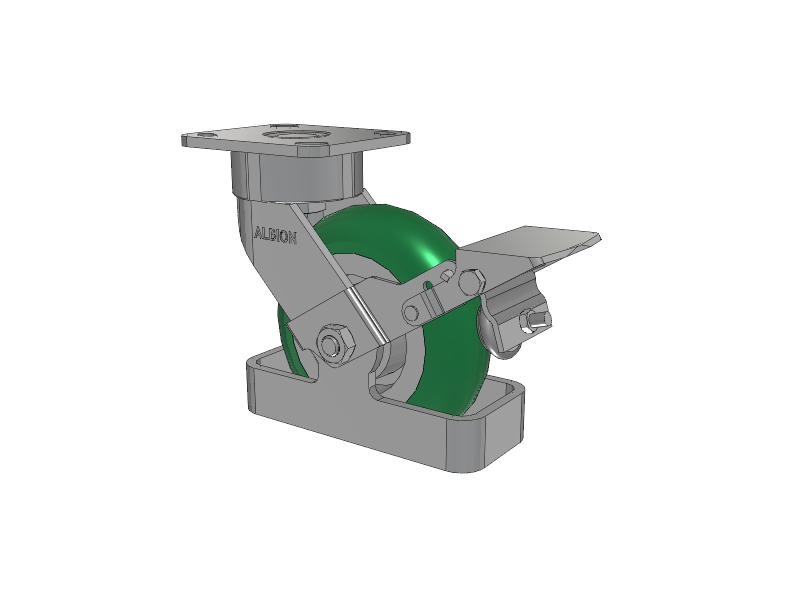 28 Series Maintenance Free Top Plate Swivel Caster with 6 x 2 Green Tread on Aluminum Core PM - Round Polyurethane (Aluminum Core) Wheel and Face Brake