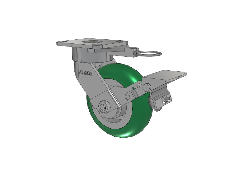 28 Series Maintenance Free Top Plate Swivel Caster with 6 x 2 Green Tread on Aluminum Core PM - Round Polyurethane (Aluminum Core) Wheel and Face Brake