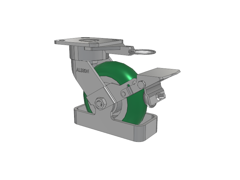 28 Series Maintenance Free Top Plate Swivel Caster with 6 x 2 Green Tread on Aluminum Core PM - Round Polyurethane (Aluminum Core) Wheel and Face Brake