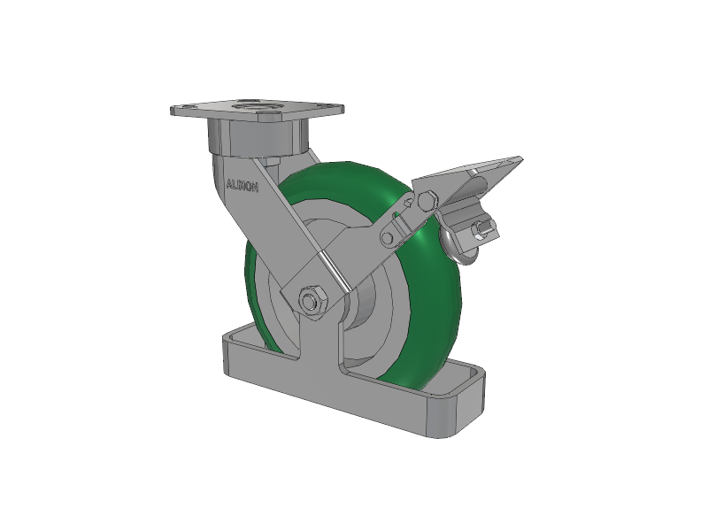 28 Series Maintenance Free Top Plate Swivel Caster with 8 x 2 Green Tread on Aluminum Core PM - Round Polyurethane (Aluminum Core) Wheel and Face Brake