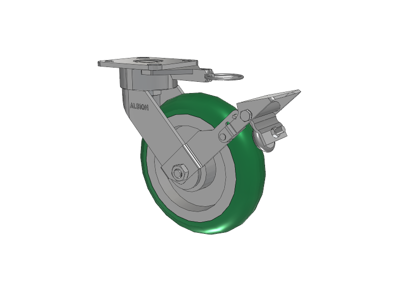 28 Series Maintenance Free Top Plate Swivel Caster with 8 x 2 Green Tread on Aluminum Core PM - Round Polyurethane (Aluminum Core) Wheel and Face Brake