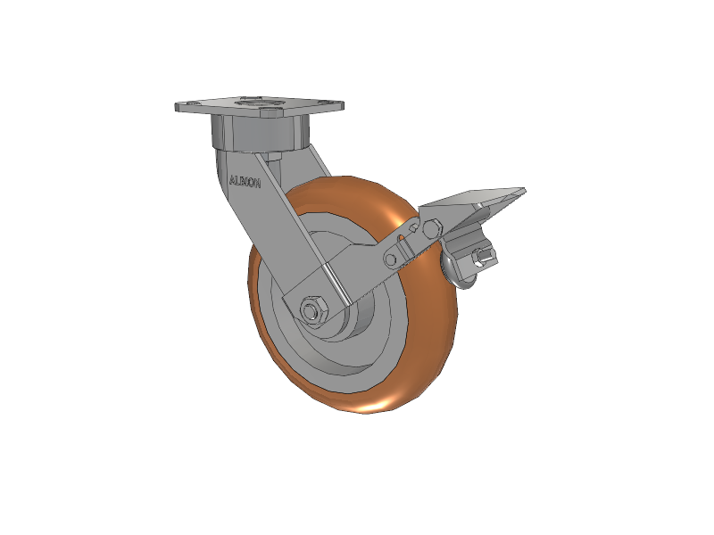 28 Series Maintenance Free Top Plate Swivel Caster with 8 x 2 Butterscotch Tread on Aluminum Core PM - Round Polyurethane (Aluminum Core) Wheel and Face Brake