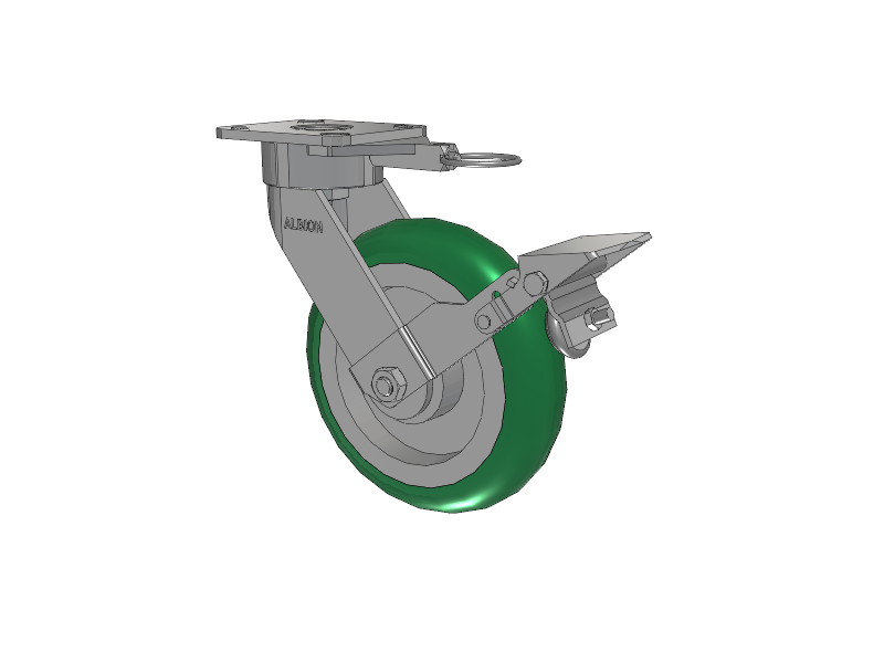 28 Series Maintenance Free Top Plate Swivel Caster with 8 x 2 Green Tread on Aluminum Core PM - Round Polyurethane (Aluminum Core) Wheel and Face Brake