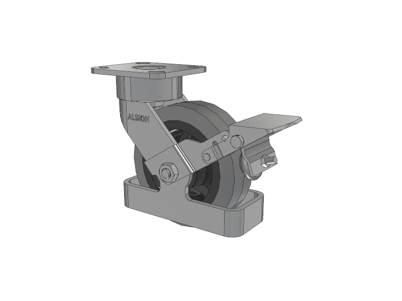 28 Series Maintenance Free Top Plate Swivel Caster with 6 x 2 Grey Tread on Grey Core XS - Performa X-tra Soft Rubber (Flat) - Prevenz Antimicrobial Wheel and Face Brake